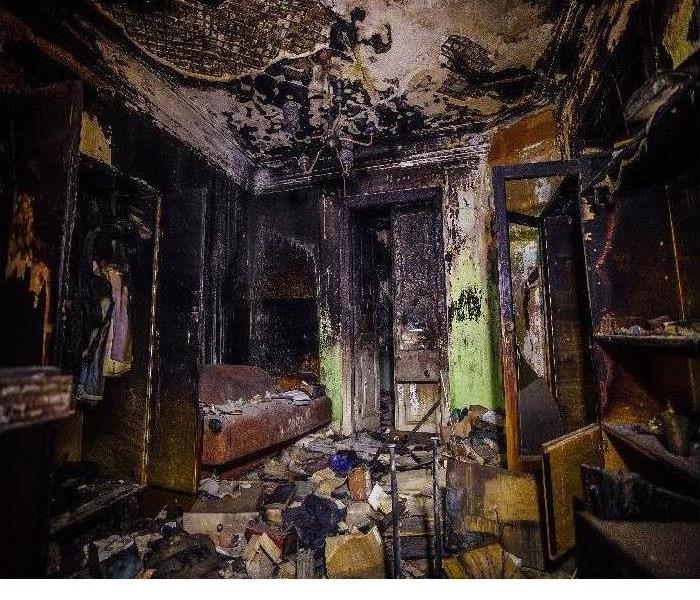 Fire damage in a living room